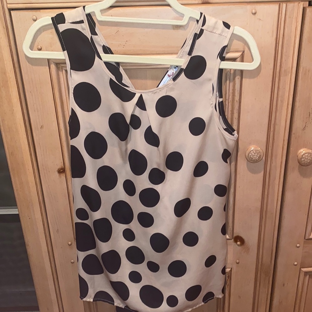 Tan blouse with black polka dots, size 38 (US 8)